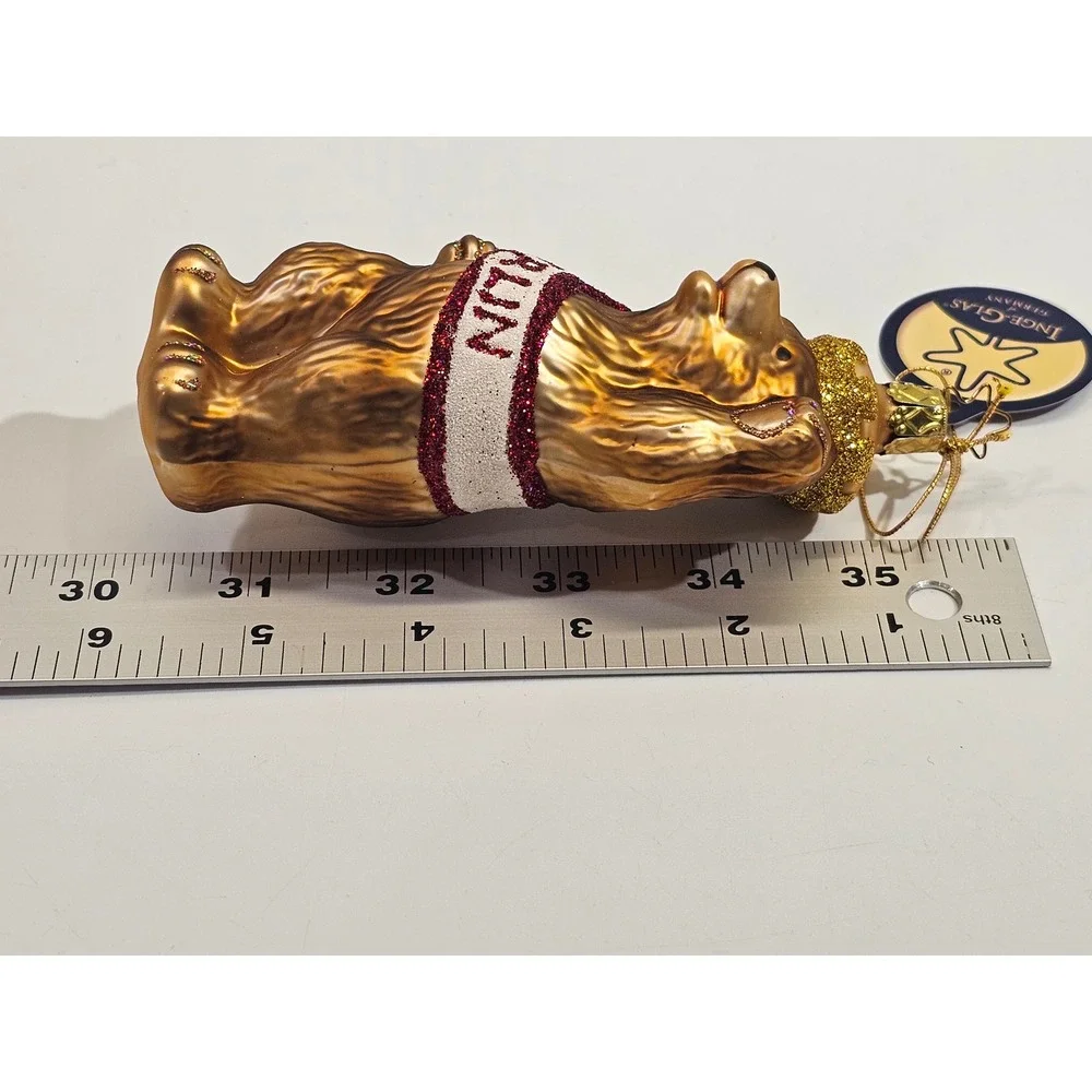 Inge-Glas Berlin Bear Glass Christmas Ornament Gold Glitter Sash Germany NEW